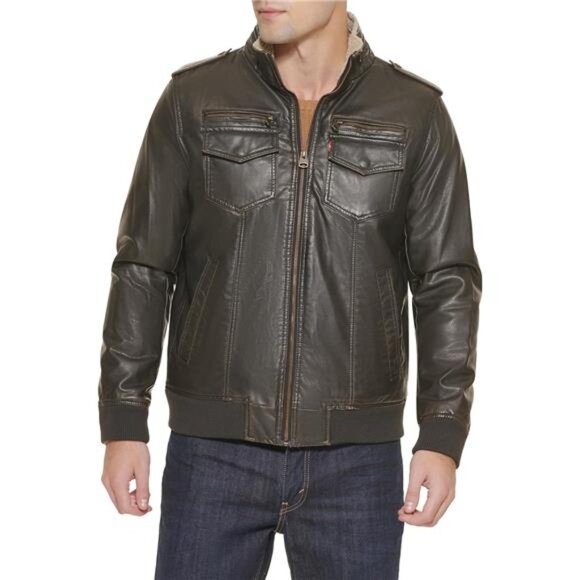Men's Vintage Deer Faux Leather Aviator Bomber (Standard and Big & Tall) - Picture 1 of 12